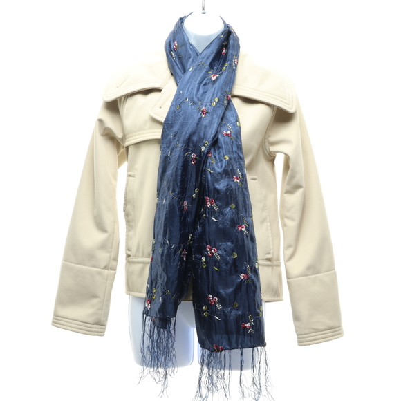 Rocchi Floral Embroidery Scarf 25x60 Blue/Pink Silk/Polyester - Picture 10 of 14